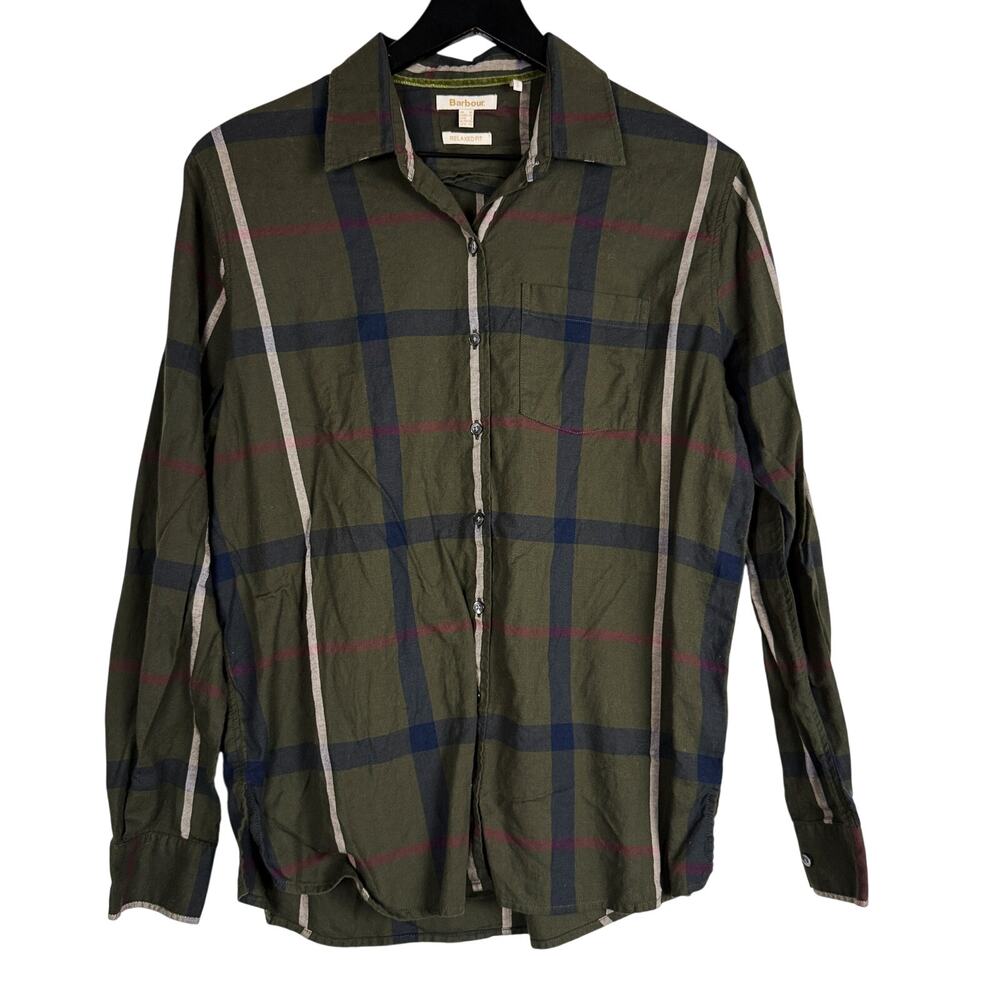 Barbour Womens Oxer Check Button Up Shirt Green Relaxed Fit - 8 US